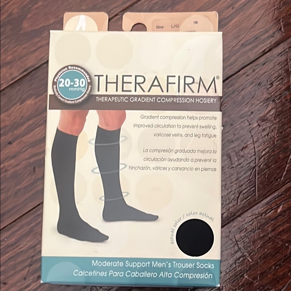 Brand new in box Therafirm 20-30 MmHg Firm Support Trouser Socks size large
